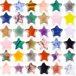 48PCS Bulk Worry Stones Star Shaped Crystal Stones 0.8in Healing Crystal Pocket Gemstones for Gifts Meditation Balancing and DIY Jewelry