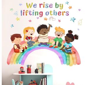 Classroom Inspirational Quotes We Rise by Lifting Others Wall Stickers - Motivational Kids Nursery Wall Decals - Baby Boys Girls Bedroom Daycare Preschool Wall Decor