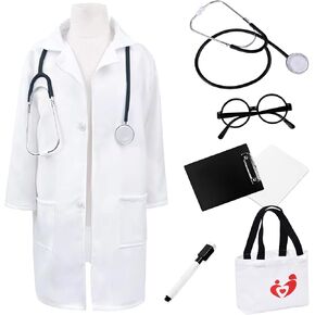 Doctor Costume for Kids Pretend Play White Lab Coat with Accessories 3-12 Years…