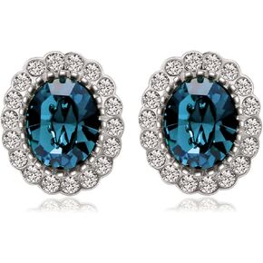 Gold Plated Oval Shaped Swarovski Elements Crystal with Clear Cubic Zirconia Stud Earrings Fashion Jewelry for Women