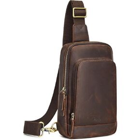 S-ZONE Sling Bag for Men Women RFID Blocking Top Grain Leather Crossbody Shoulder Bag Chest Hiking Daypack Travel