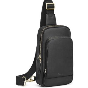 S-ZONE Sling Bag for Men Women RFID Blocking Top Grain Leather Crossbody Shoulder Bag Chest Hiking Daypack Travel in Kuwait