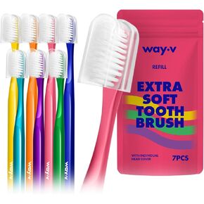 Extra Soft Toothbrush for Adults Sensitive Gums and Teeth with Individual Head Covers, 7 Pcs Manual Toothbrushes - Family and Guests (7 Counts, Soft Bristle)