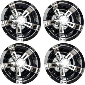 Golf Cart 10" Wheel Covers Hub Caps W/Chrome Spokes for EZGO Cub Car Yamaha Golf Cart Set of 4pcs