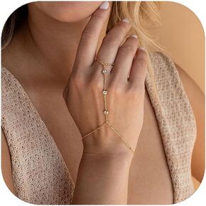 Gold Hand Chain Bracelet for Women Pearl Finger Chain Bracelet Crystal Hand Chain Butterfly Finger Ring Bracelet Heart Ring Bracelet Birthday Party Jewelry Gifts
