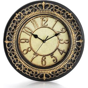 ساعة حائط صامتة كلاسيكية مقاس 12 بوصة من Tebery لديكور غرفة المعيشة، ساعة حمام دائرية تعمل بالبطارية ساعة مطبخ غير موقوتة ساعة تناظرية in Kuwait