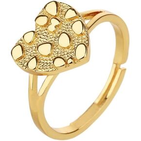 Rough Textured Rings Cookie Nugget Heart Rings 18k Gold Plated Brass Rings for Women