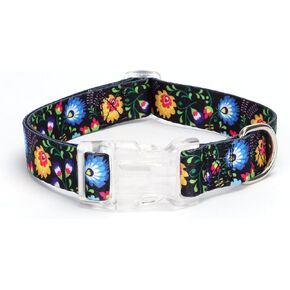 Floral Print Puppy Dog Collar for Small Medium Large Dogs Collars with Quick Release Buckle for Girls Female Dog Soft Nylon Comfortable Durable Pet Collar (M, Colorful Daisy)