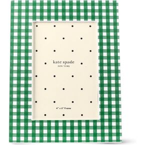 Kate Spade New York 4x6 Picture Frame, Decorative Photo Frame for Tabletop, Faux Leather Frame with Glass Front, Green Gingham