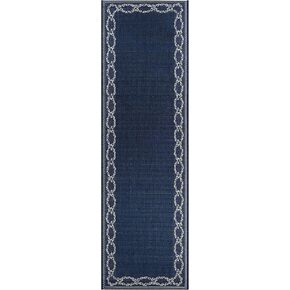 Couristan Recife Outdoor Area Rug - Rope Knot 2'3" X 11'9" Runner in Ivory and Indigo Blue Color, Hose Washable, Pet Friendly, Patio and Home Decor