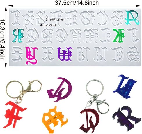 FineInno Alphabet Earring Resin Molds with Hole, Letters Jewelry Silicone Mold Gothic Epoxy Art Casting Kit for DIY Pendants Crafts,Ornaments,Necklace in Saudi Arabia