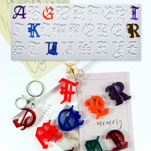 FineInno Alphabet Earring Resin Molds with Hole, Letters Jewelry Silicone Mold Gothic Epoxy Art Casting Kit for DIY Pendants Crafts,Ornaments,Necklace in Saudi Arabia