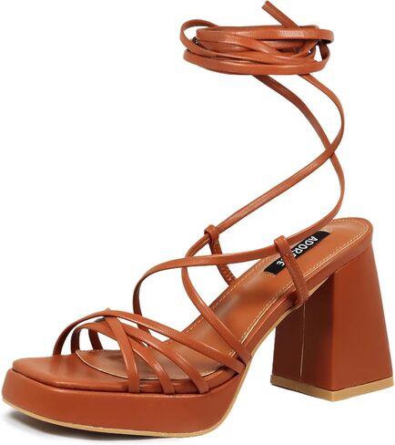 Womens Strappy Heels Lace Up Chunky Heel Sandals, High Heel Cute Platform Sandals Block Heel Wrap Sandals for Women Dressy Sexy with Adjustable Laces Square Toe in Saudi Arabia