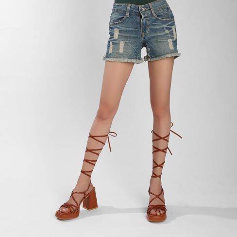 Womens Strappy Heels Lace Up Chunky Heel Sandals, High Heel Cute Platform Sandals Block Heel Wrap Sandals for Women Dressy Sexy with Adjustable Laces Square Toe in Saudi Arabia