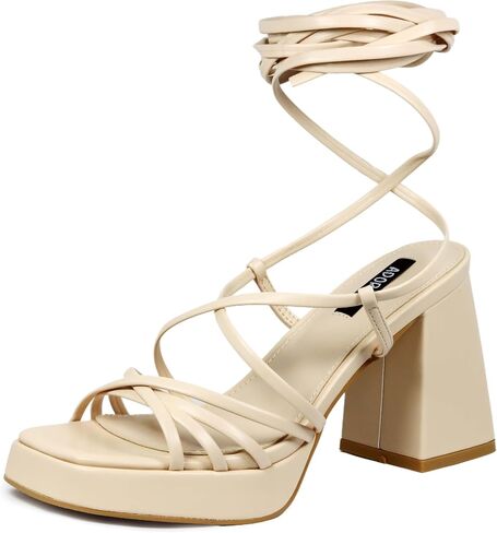 Womens Strappy Heels Lace Up Chunky Heel Sandals, High Heel Cute Platform Sandals Block Heel Wrap Sandals for Women Dressy Sexy with Adjustable Laces Square Toe in Saudi Arabia
