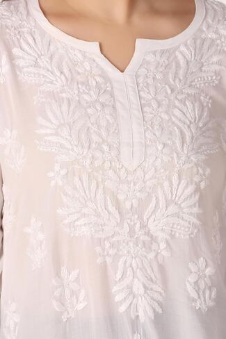 ladyline Lucknowi Hand Embroidered Tunic Top Modal Silk Womens Chikankari Short Kurti Hip Length in Saudi Arabia