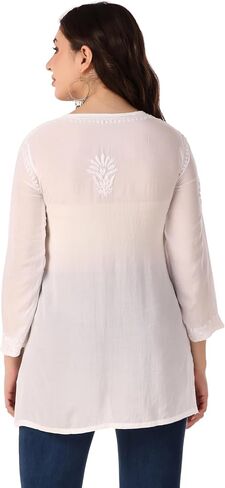 ladyline Lucknowi Hand Embroidered Tunic Top Modal Silk Womens Chikankari Short Kurti Hip Length in Saudi Arabia