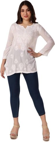 ladyline Lucknowi Hand Embroidered Tunic Top Modal Silk Womens Chikankari Short Kurti Hip Length in Saudi Arabia