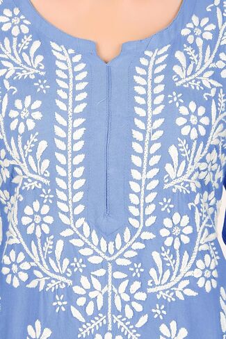 ladyline Lucknowi Hand Embroidered Tunic Top Modal Silk Womens Chikankari Short Kurti Hip Length in Saudi Arabia