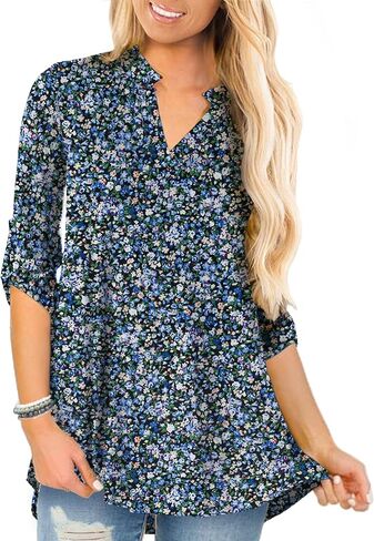 a.Jesdani Women's Plus Size Zip Front 3/4 Sleeve Shirts V Neck Blouses Tunic Top in Saudi Arabia