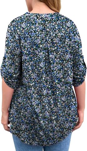 a.Jesdani Women's Plus Size Zip Front 3/4 Sleeve Shirts V Neck Blouses Tunic Top in Saudi Arabia