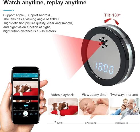 كاميرا ساعة سيبتبنتا اللاسلكية واي فاي، رؤية ليلية/ضوء ملون/صوت ثنائي الاتجاه/واي فاي/كشف المراقبة/الساعة، لاسلكية 2 ميجابكسل لجلوس الأطفال، جلوس الحيوانات الأليفة، مراقبة المستودعات، مراقبة المكتب in Kuwait