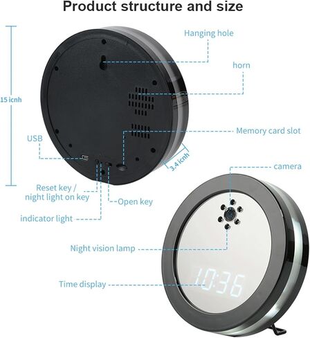كاميرا ساعة سيبتبنتا اللاسلكية واي فاي، رؤية ليلية/ضوء ملون/صوت ثنائي الاتجاه/واي فاي/كشف المراقبة/الساعة، لاسلكية 2 ميجابكسل لجلوس الأطفال، جلوس الحيوانات الأليفة، مراقبة المستودعات، مراقبة المكتب in Kuwait