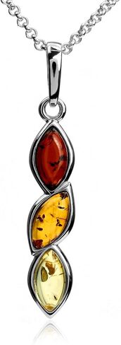 Multicolor Amber Sterling Silver Pendant Necklace Chain 18 Inches in Saudi Arabia