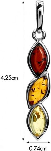 Multicolor Amber Sterling Silver Pendant Necklace Chain 18 Inches in Saudi Arabia