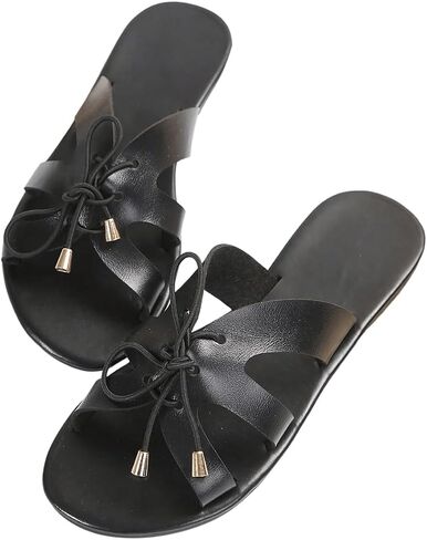 SweatyRocks Women's PU Leather Open Toe Strappy Sandals Slide on Summer Outdoor Flat Sandals Beach Shoes in Saudi Arabia