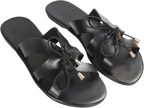SweatyRocks Women's PU Leather Open Toe Strappy Sandals Slide on Summer Outdoor Flat Sandals Beach Shoes in Saudi Arabia