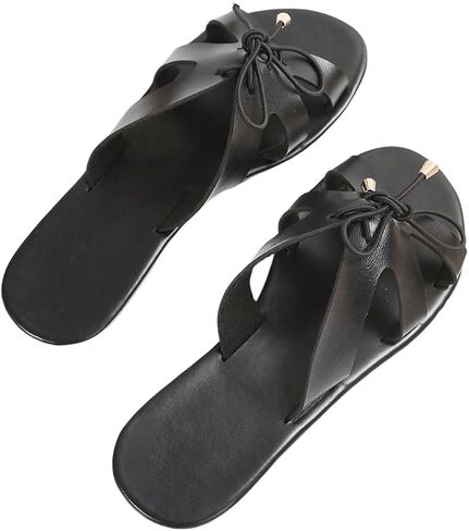 SweatyRocks Women's PU Leather Open Toe Strappy Sandals Slide on Summer Outdoor Flat Sandals Beach Shoes in Saudi Arabia