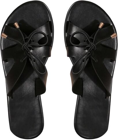 SweatyRocks Women's PU Leather Open Toe Strappy Sandals Slide on Summer Outdoor Flat Sandals Beach Shoes in Saudi Arabia