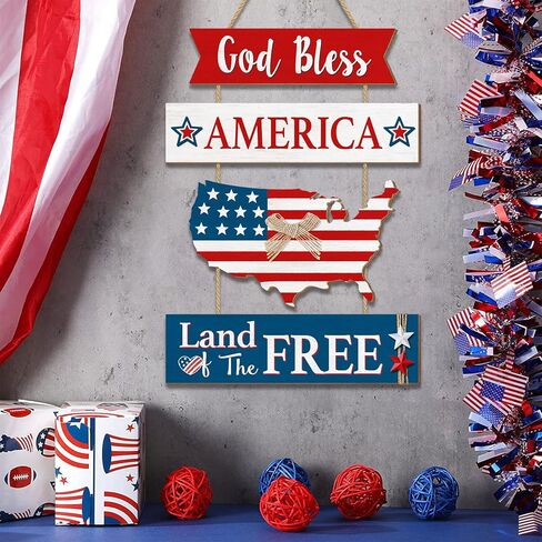 4th of July Door Sign Decorations, Vintage Rustic American Patriotic Wall Decor, Memorial Day Wooden Door Hanger, Independence Day Hanging Plaque for Front Door Home Decor United States Map Wood Signs in Kuwait