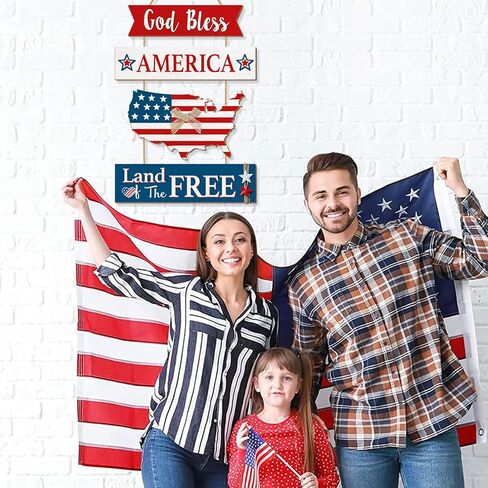 4th of July Door Sign Decorations, Vintage Rustic American Patriotic Wall Decor, Memorial Day Wooden Door Hanger, Independence Day Hanging Plaque for Front Door Home Decor United States Map Wood Signs in Kuwait