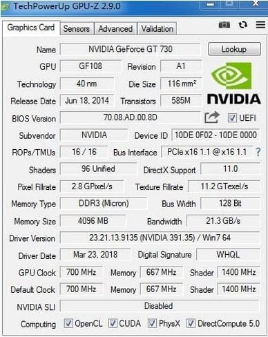 بطاقة رسومات GT 730 سعة 4 جيجابايت DDR3، 128 بت DirectX 11 PCIe x16 وحدة معالجة الرسومات الجرافيكية للكمبيوتر منخفضة المستوى للعمل، بطاقة فيديو للألعاب لسطح المكتب بمخرج VGA/DVI-D/HDMI تدعم 2K مع دعامة in Kuwait