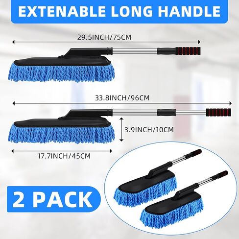 2 Pack Microfiber Car Duster with Extendable Handle for Cleaning Car Dust Brush Set for Car Exterior Interior Cleaning Tools in Saudi Arabia