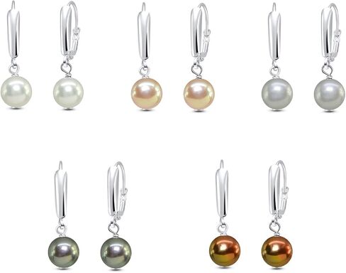 Sterling Silver Freshwater Cultured Semi-Round White Pearl Leverback Dangle Earrings for Women Girls in Kuwait