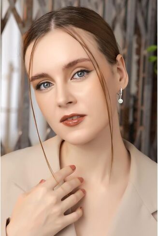 Sterling Silver Freshwater Cultured Semi-Round White Pearl Leverback Dangle Earrings for Women Girls in Kuwait