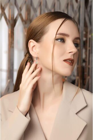 Sterling Silver Freshwater Cultured Semi-Round White Pearl Leverback Dangle Earrings for Women Girls in Kuwait