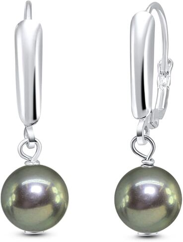 Sterling Silver Freshwater Cultured Semi-Round White Pearl Leverback Dangle Earrings for Women Girls in Kuwait