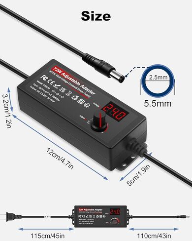72 واط مصدر طاقة متغير قابل للتعديل تيار مستمر 3 فولت ~ 24 فولت 3 أمبير محول إمداد الطاقة 100-240 فولت تيار متردد إلى تيار مستمر محول 3-24 فولت 3 أمبير محول قابل للتعديل، 14 طرف و1 كابل قطبية عكسية in Kuwait