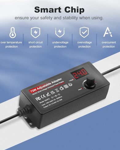 72 واط مصدر طاقة متغير قابل للتعديل تيار مستمر 3 فولت ~ 24 فولت 3 أمبير محول إمداد الطاقة 100-240 فولت تيار متردد إلى تيار مستمر محول 3-24 فولت 3 أمبير محول قابل للتعديل، 14 طرف و1 كابل قطبية عكسية in Kuwait