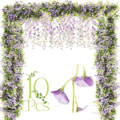 Crowye 10 Pcs 72 ft Artificial Flowers Silk Wisteria Garland Artificial Wisteria Vine Silk Hanging Flower Decorations Flower Vines for Wall Wedding Arch Party Backdrop Home Garden Outdoor (Pink) in Saudi Arabia