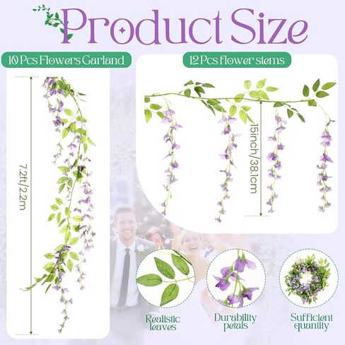 Crowye 10 Pcs 72 ft Artificial Flowers Silk Wisteria Garland Artificial Wisteria Vine Silk Hanging Flower Decorations Flower Vines for Wall Wedding Arch Party Backdrop Home Garden Outdoor (Pink) in Saudi Arabia
