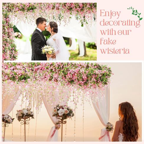 Crowye 10 Pcs 72 ft Artificial Flowers Silk Wisteria Garland Artificial Wisteria Vine Silk Hanging Flower Decorations Flower Vines for Wall Wedding Arch Party Backdrop Home Garden Outdoor (Pink) in Saudi Arabia