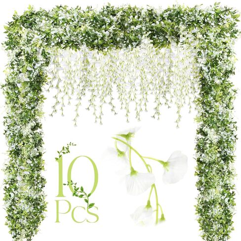 Crowye 10 Pcs 72 ft Artificial Flowers Silk Wisteria Garland Artificial Wisteria Vine Silk Hanging Flower Decorations Flower Vines for Wall Wedding Arch Party Backdrop Home Garden Outdoor (Pink) in Saudi Arabia
