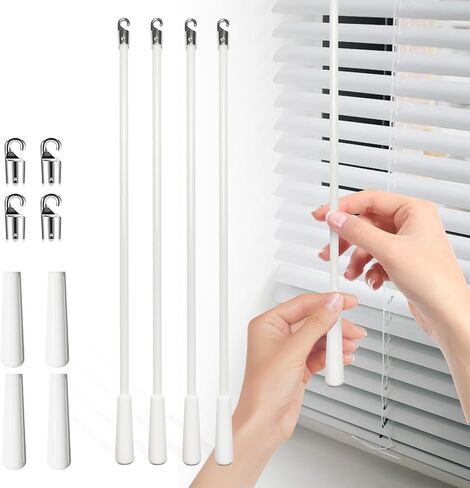 استبدال العصا العمياء مقاس 17 بوصة مع خطاف ومقبض، 4 قطع من الستائر الرأسية المصنوعة من الألياف الزجاجية قطع غيار فتاحة العصا العمياء لباب المنزل وستائر السحب، باللون الأبيض in Kuwait