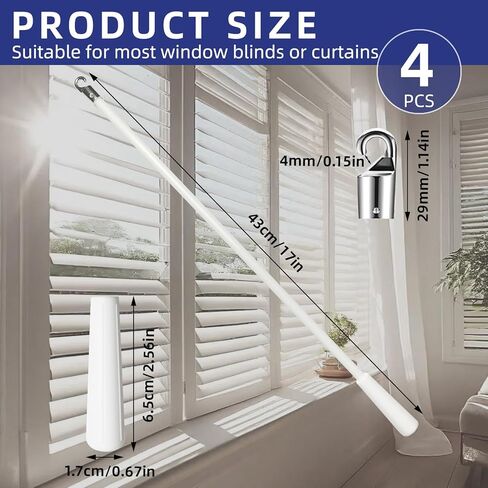 استبدال العصا العمياء مقاس 17 بوصة مع خطاف ومقبض، 4 قطع من الستائر الرأسية المصنوعة من الألياف الزجاجية قطع غيار فتاحة العصا العمياء لباب المنزل وستائر السحب، باللون الأبيض in Kuwait