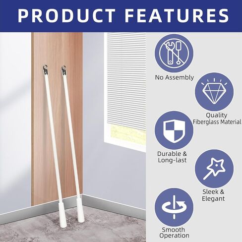 استبدال العصا العمياء مقاس 17 بوصة مع خطاف ومقبض، 4 قطع من الستائر الرأسية المصنوعة من الألياف الزجاجية قطع غيار فتاحة العصا العمياء لباب المنزل وستائر السحب، باللون الأبيض in Kuwait